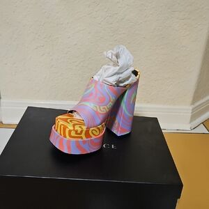 Versace Pink and Yellow Platform Heels